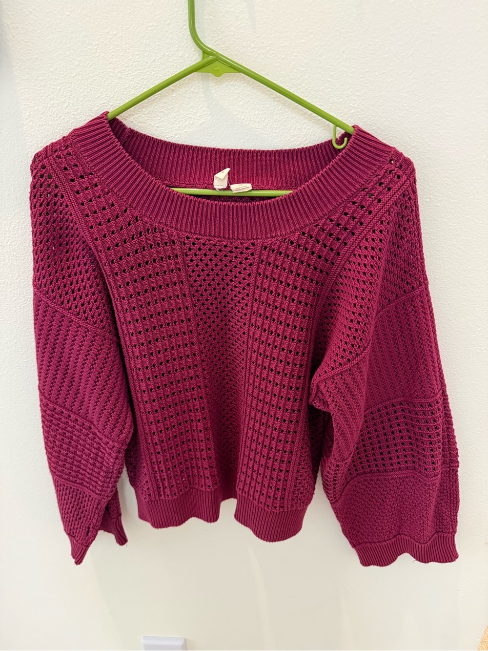 Moth Womens Raspberry Open-Knit Crew Sweater - Picture 6 of 6